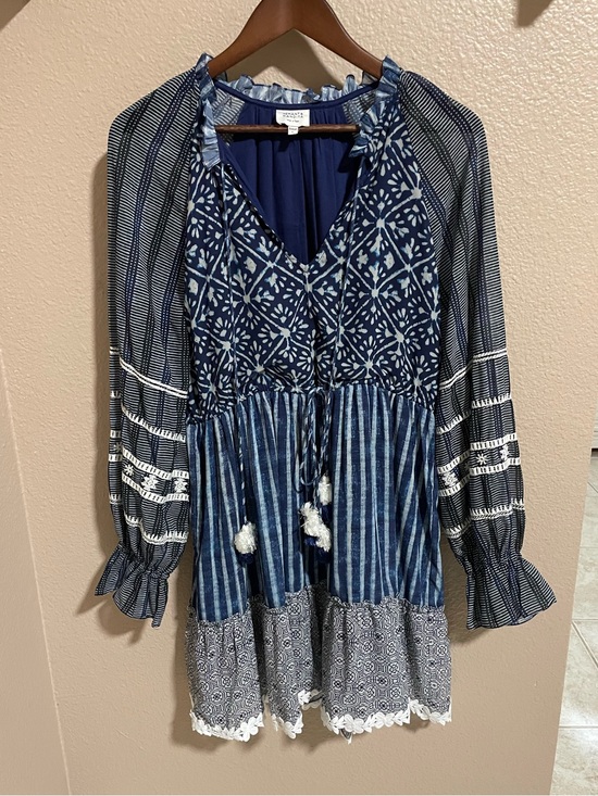 HEMANT & NANDITA Dresses & Skirts - Hemant & Nandita Boho Indigo Patchwork V-Neck Dress